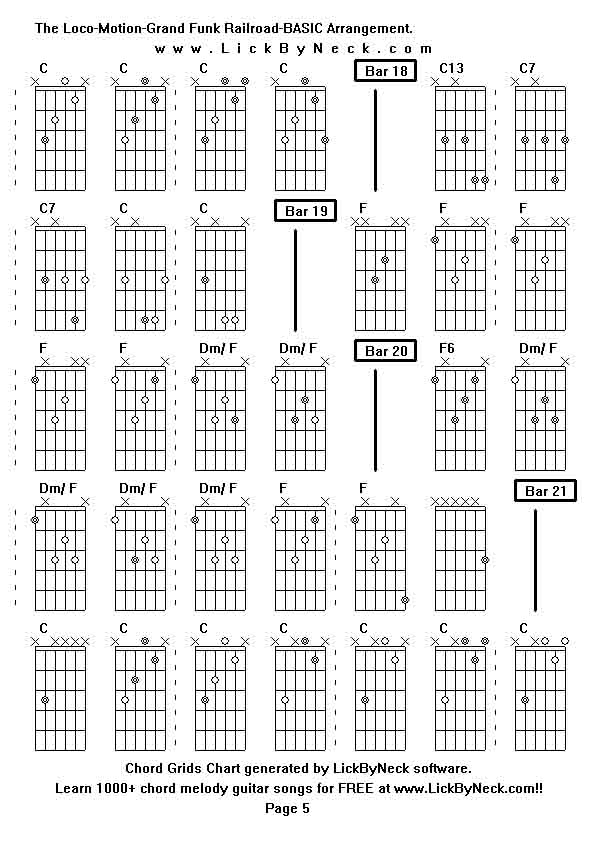 Chord Grids Chart of chord melody fingerstyle guitar song-The Loco-Motion-Grand Funk Railroad-BASIC Arrangement,generated by LickByNeck software.